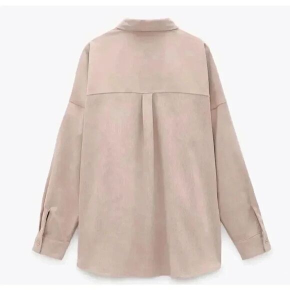 Zara Oversized Corduroy Button Down Shirt Blush Pink, SZ M# 1822 - Picture 3 of 15